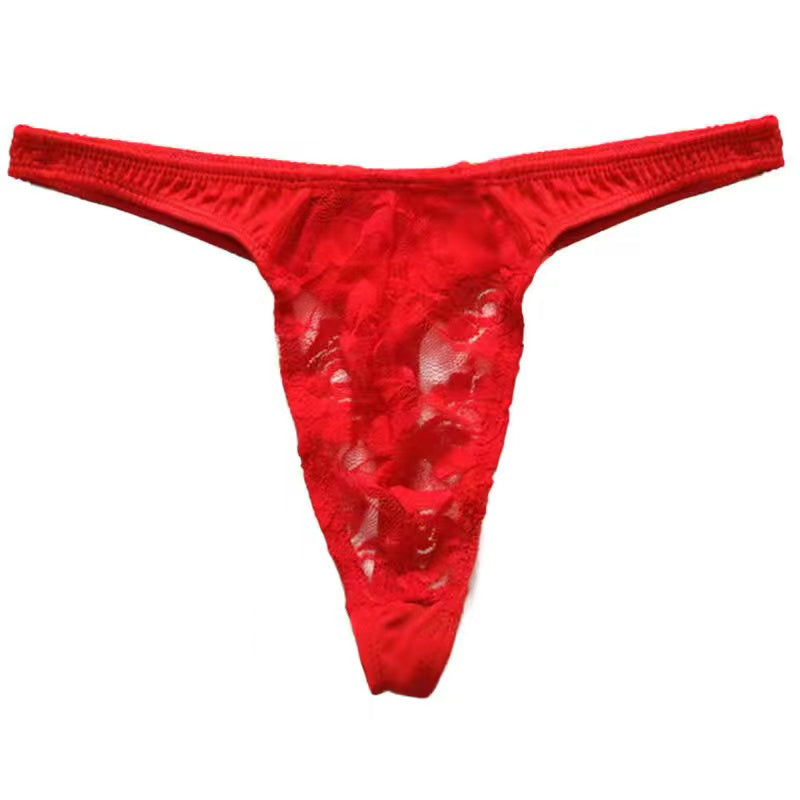 Lace Ice Silk Stitching Sexy Thong -  Fashion Men's Panties