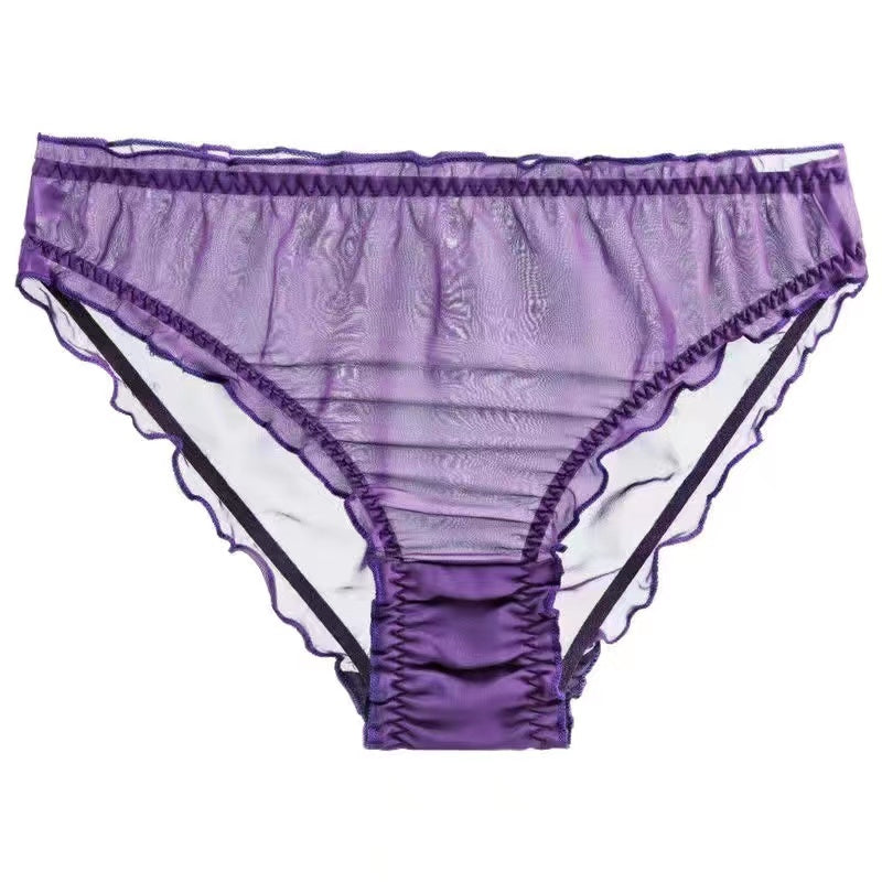 Men's Ruffled Silk Transparent Briefs -  Fashion Men's Panties