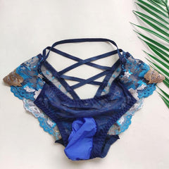 Men's sexy lace transparent mesh embroidered briefs