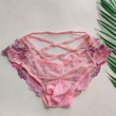 Men's sexy lace transparent mesh embroidered briefs