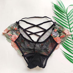 Men's sexy lace transparent mesh embroidered briefs