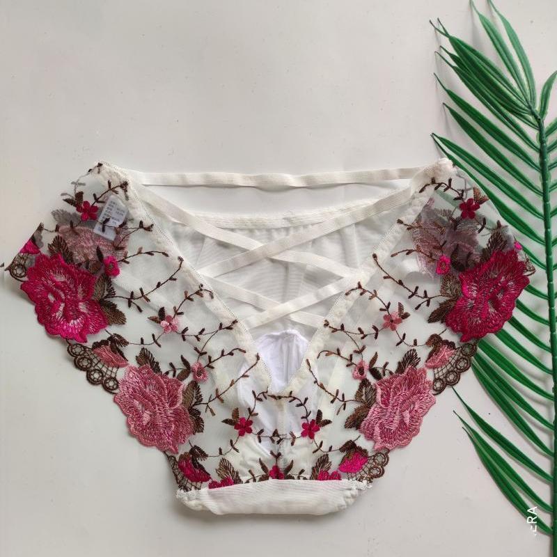 Men's sexy lace transparent mesh embroidered briefs