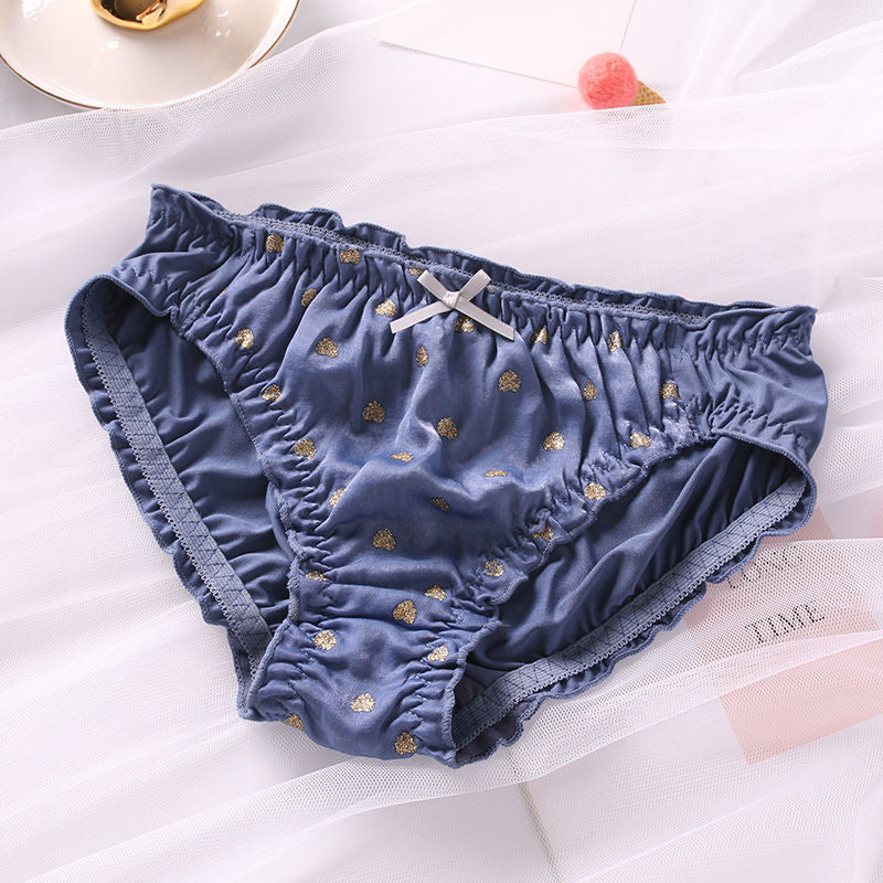 Men Shiny Satin Ruffle Lace Bikini Briefs