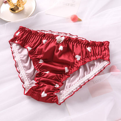 Men Shiny Satin Ruffle Lace Bikini Briefs