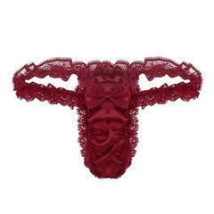Men Ruffle Frilly Satin Panties Bowknot G Strings Thongs